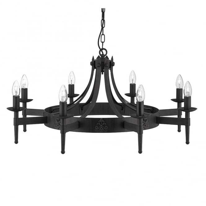 Searchlight Cartwheel 8 Gothic Ceiling Light 2428 8bk Wrought Iron
