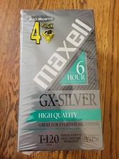 MAXELL GX-SILVER VHS 4 Video Tapes High Quality T-120 6 Hours Cassettes NEW