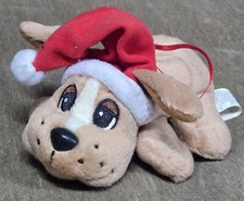 Mattel Pound Puppies Plush Ornament 6" Bean Bag Christmas Santa Hat