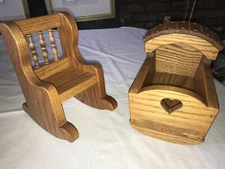 2 OVERBUILT Real HARD WOOD Handmade TOY DOLL Rocking CHAIR Furniture CRIB CRADLE