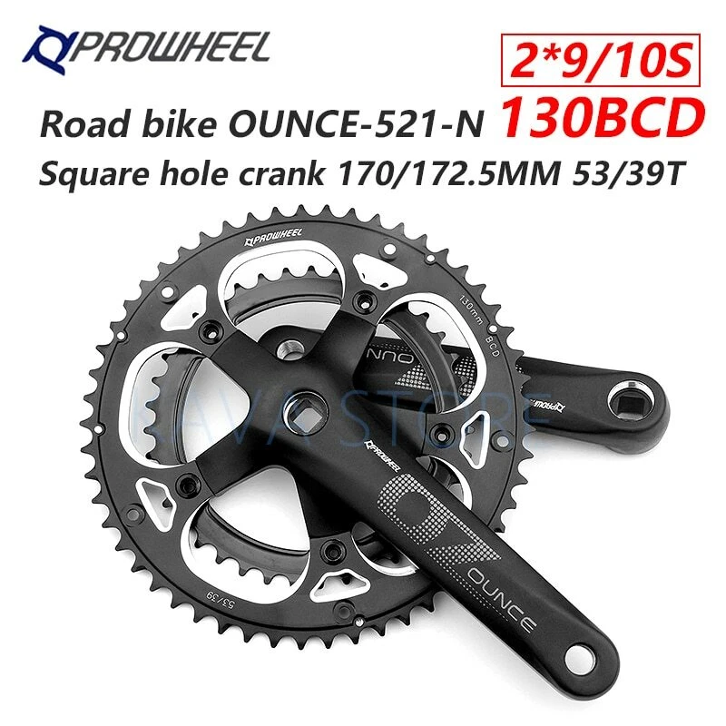 PROWHEEL Road Bike Square Hole Double Sprockets Crankset 130BCD 53