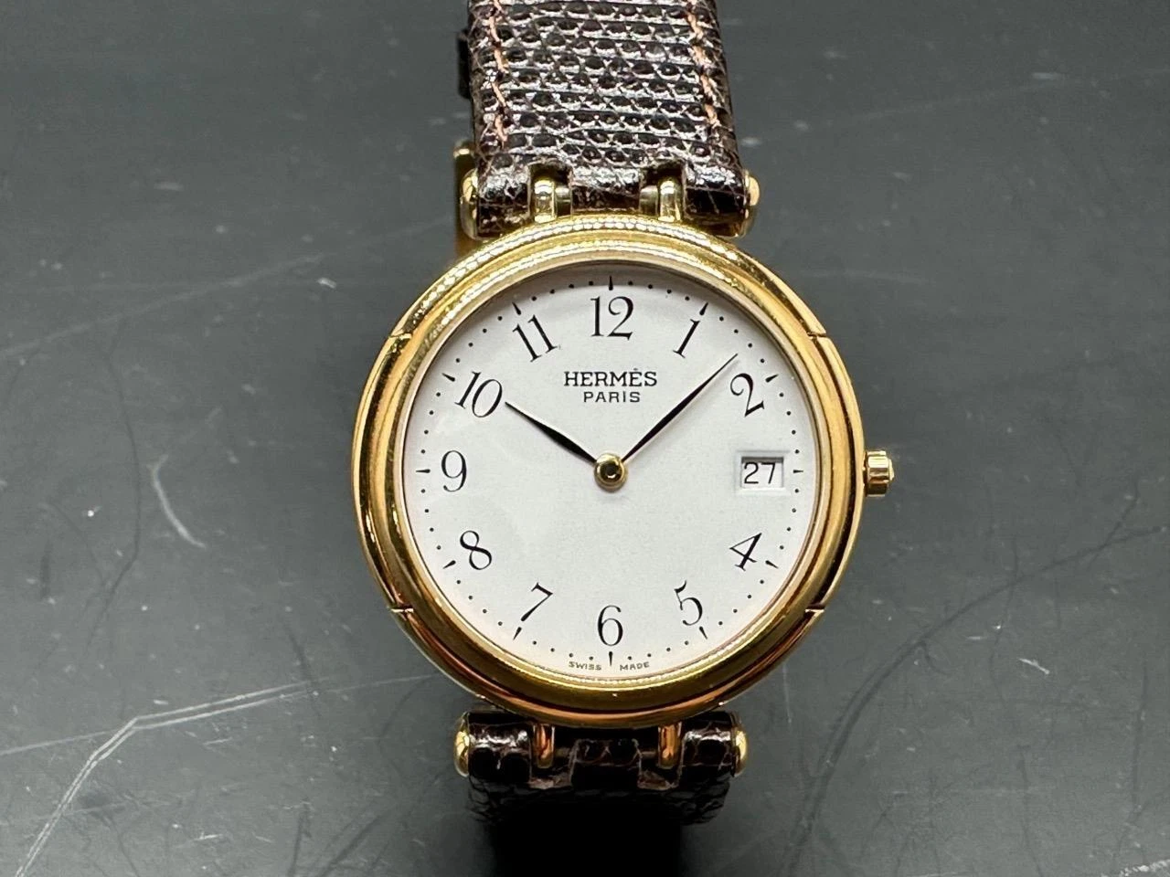 HERMÈS Orologio vestito Hermes ref 102.06.61 originale anni 90 con quadrante finitura porcellana bianca.