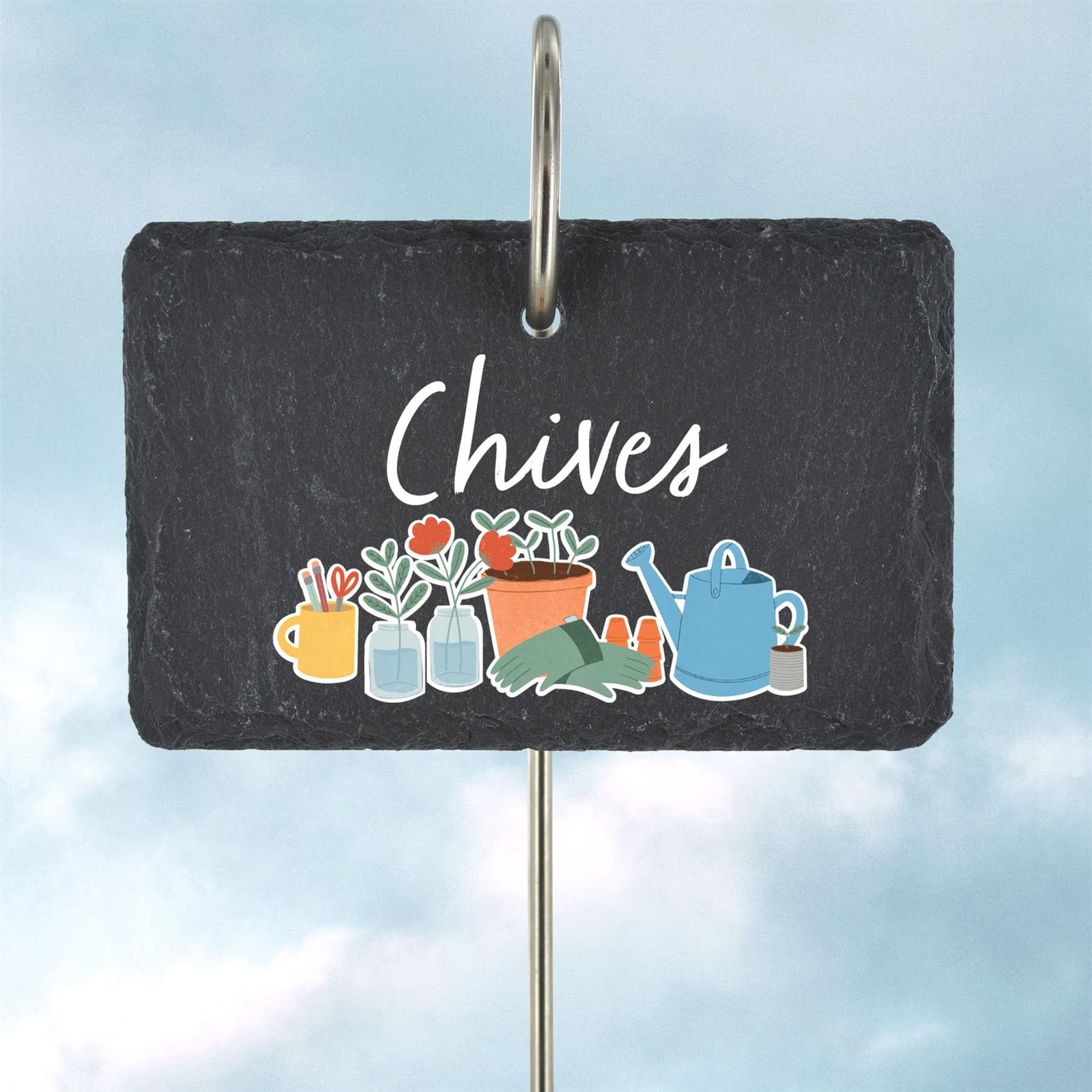 CHIVES HERB GARDEN MARKER CAT GARDENERS GIFT IDEA SLATE GARDEN STAKE