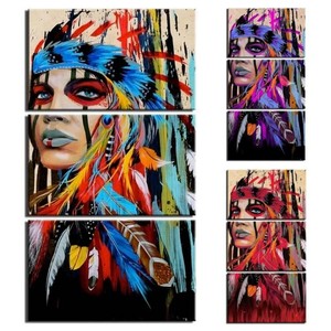3 Piece Abstract Female Indian Warrior Canvas Wall Art Print Ebay