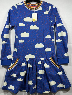 Mini Boden Girls Sweatshirt Dress Blue Cloud Rainbow Size 11-12 BRAND NEW 