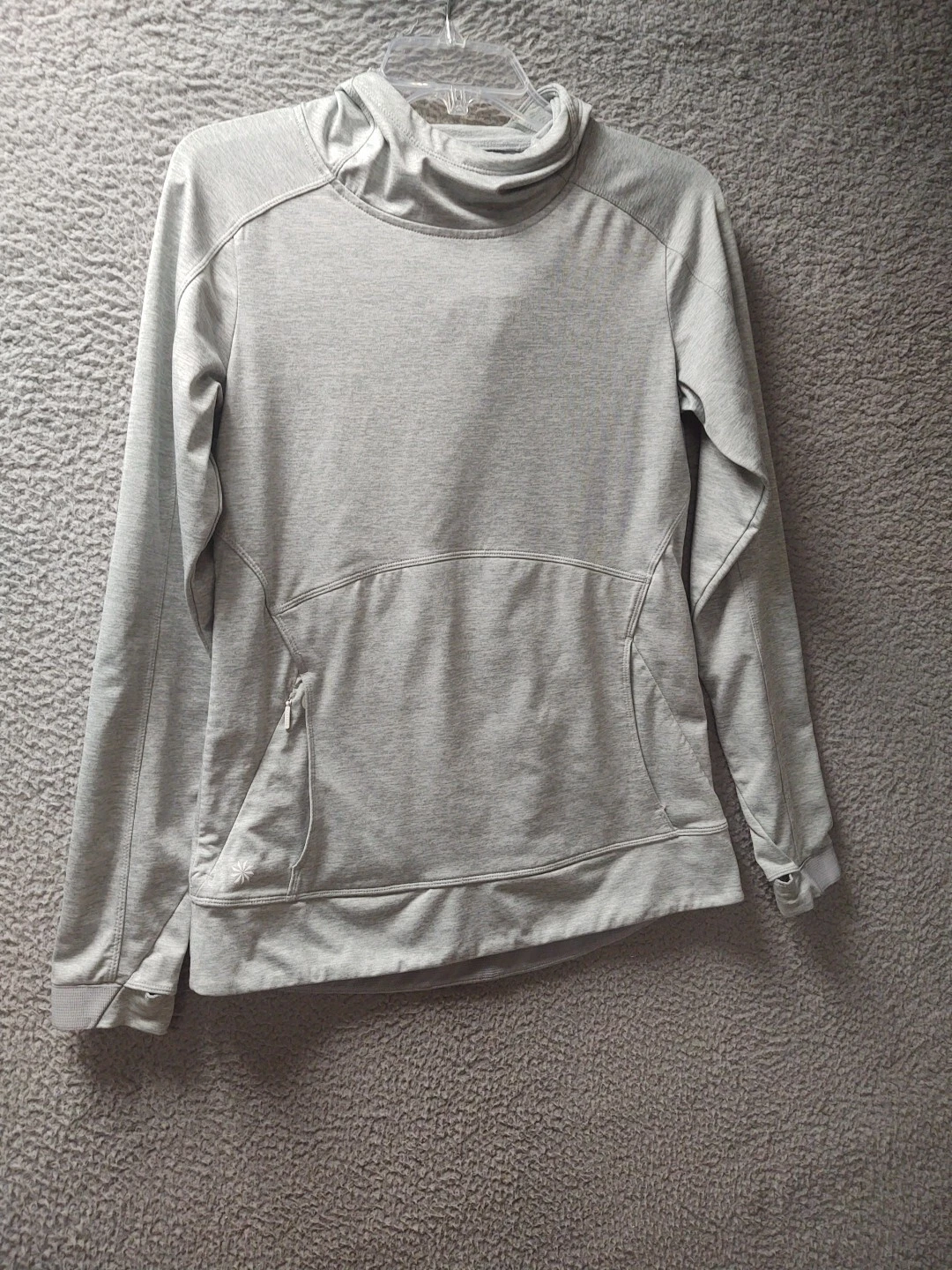 Athleta Hoodie Sweatshirt Womens Small Gray Long Sleeves Finger Holes Pockets