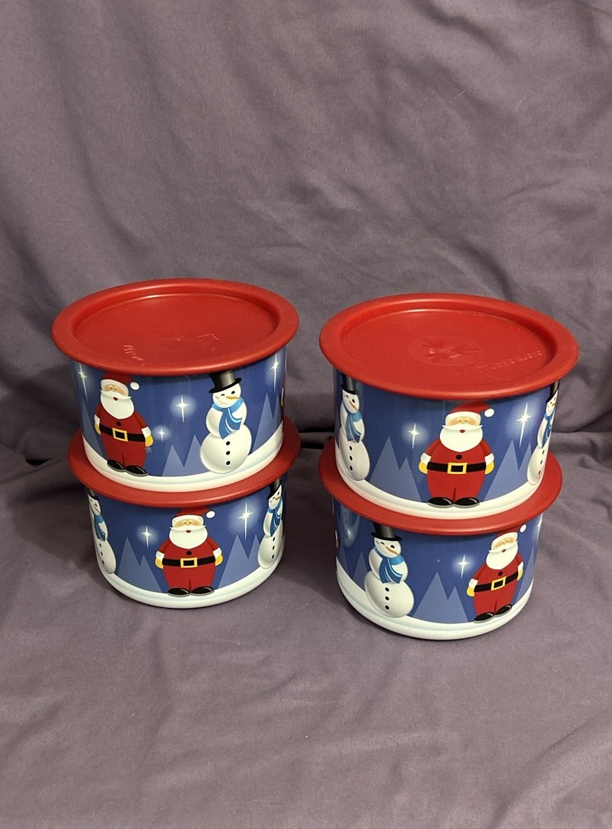 Lot Collector Tupperware Noël – 3 Boîtes Bleues Motifs Bonhommes De Neige – Différentes Tailles