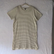 Buffalo Women's Cream & Green Striped T Shirt Dress Size L