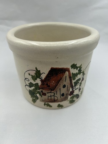 RRP Robinson Ransbottom Birdhouse Ivy Hand Painted Pottery 1 Qt Crock 5"