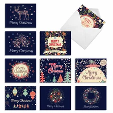 10 Pack Merry Christmas Note Cards With Envelopes - Festive Florals
