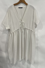 Asos Size 22 Smock Mini Off White Babydoll Tunic Coastal Boho Cover Up Travel