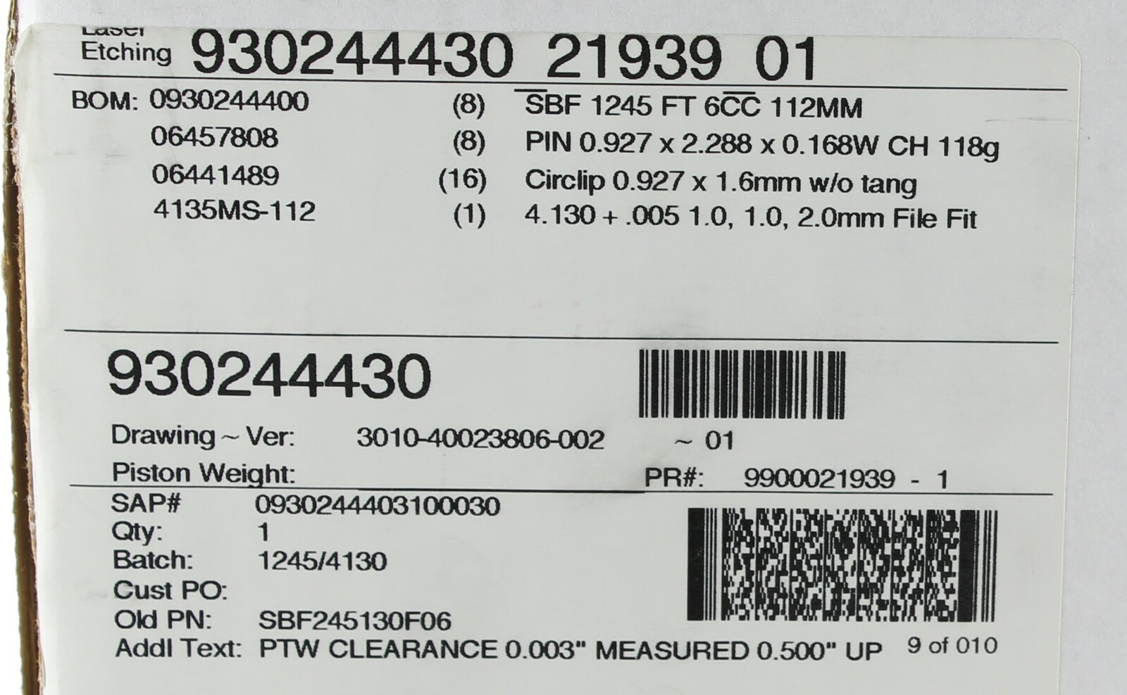 Mahle 930244430 - Mahle PowerPak Piston and Ring Kits | eBay 