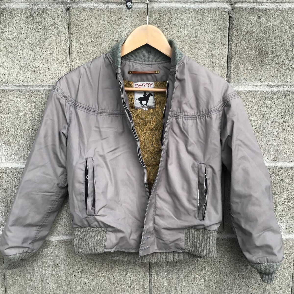 Vintage derby San Francisco grey paisley lined bomber jacket Vintage derby San Francisco grey paisley lined bomber jacket
