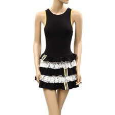 Urban Outfitters UO Good Game Laced Up Open-Back Tiered Ruffle Romper L 286948