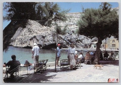 Xlendi Bay Gozo Malta Postcard - People by Water, Rocky Coastline, 1970s