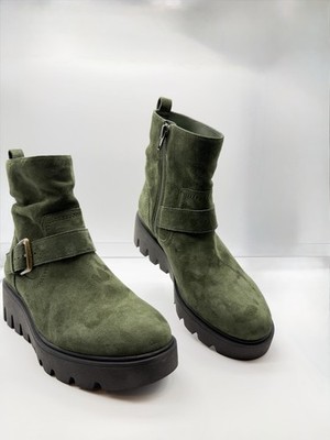 Vionic Sz 6M Mid Calf Suede Platform Olive Green Forest FairyBoho Chic Boot*Read