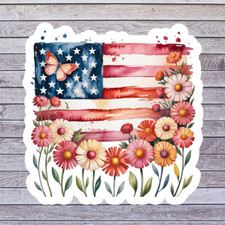 American sticker vinyl decal floral USA flag butterfly patriotic flowers