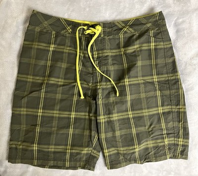 PrAna Men's Size 36 UPF 50+ Board Shorts Unlined Plaid Swim Surf Trunks Pockets