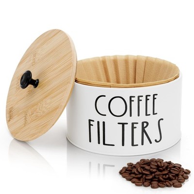 Coffee Filter Holder with Lid, Metal Round Coffee Filters Storage Container, ...
