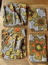 NOS Vtg 70s Flower Power Curtain Set - 2 Valances & 2 Cafe Curtains w/ Rings