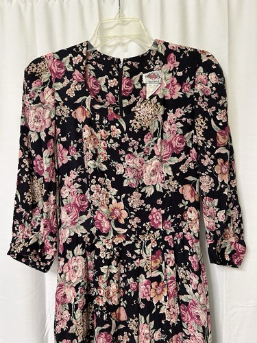 Vintage Lanz Floral Midi Dress 10 Cottage Coquette 3/4 Sleeves Pockets - Picture 2 of 7