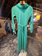 Vintage Deleni II Green Belted Maxi Dress Cowl Neck Long Sleeve Size 50