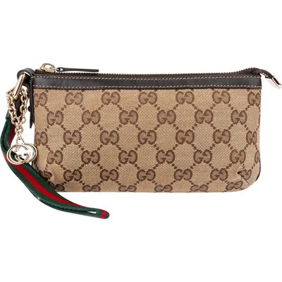Gucci Monogram GG Supreme Canvas Web Wristlet Pouch Bag Tasche