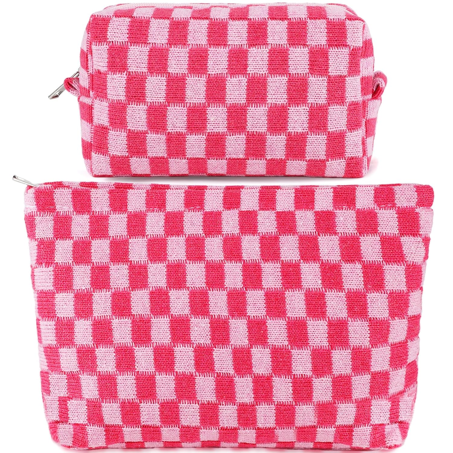 2Pcs Makeup Bag Checkered Cosmetic Bag Set Travel Toiletry Bags for Purse Large
