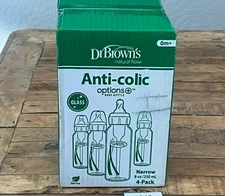 Dr Brown's Anti-Colic Narrow Glass Baby Bottles 0m+ Set of 4 8 oz 250 mL