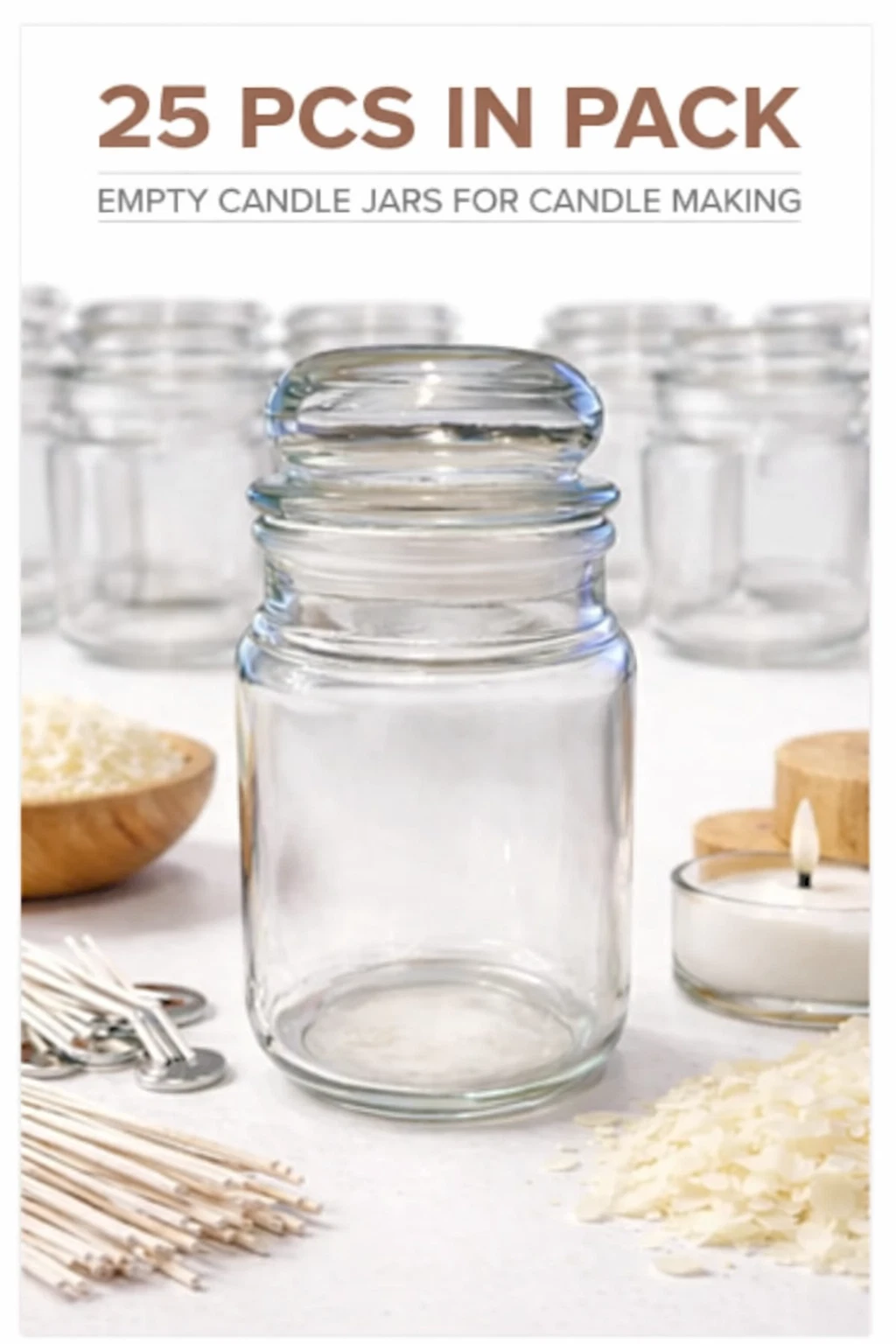 Glass Candle Jars with Lids – 25 Pack Empty DIY Candle Making Containers
Opens in a new window or ta