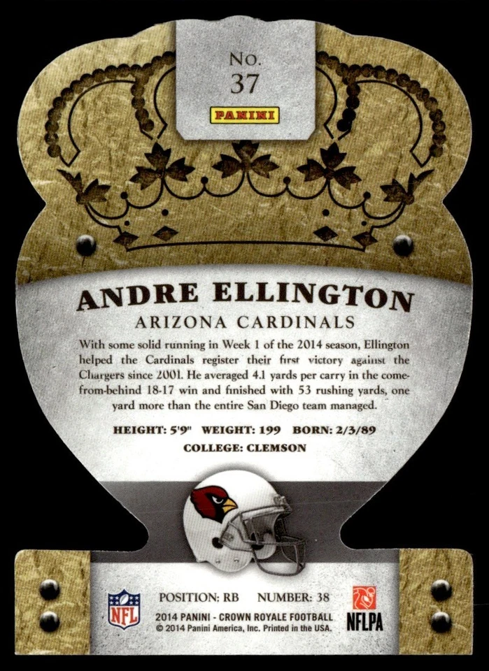 2014 Panini Crown Royale Die Cut Andre Ellington Arizona Cardinals #37 - Image 2 of 2
