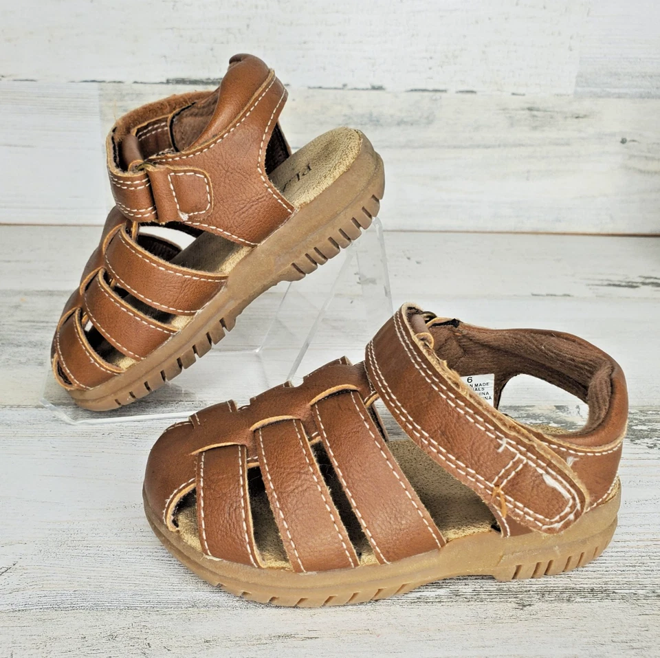 Sandalias informales de pescador marrón de cuero sintético para niños talla 6 Foto 2 de 4