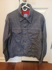 Vintage Sears Roebucks Houndstooth Fleece Lined Denim Jacket 1970s Size 44 Tall