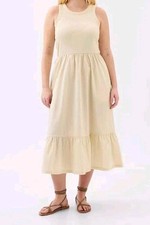 Women's Size XL Tan Beige Pockets Fit & Flare Summer Midi Dress Sleeveless Gap