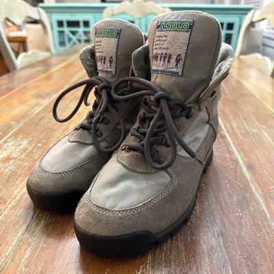 VTG Asolo AFX 335 Hiking Boots Grey Suede Canvas Mountain Trekking Women's 8