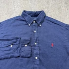 Ralph Lauren Linen Button-Down Shirt Men L Blue Long Sleeve Classic Fit Solid