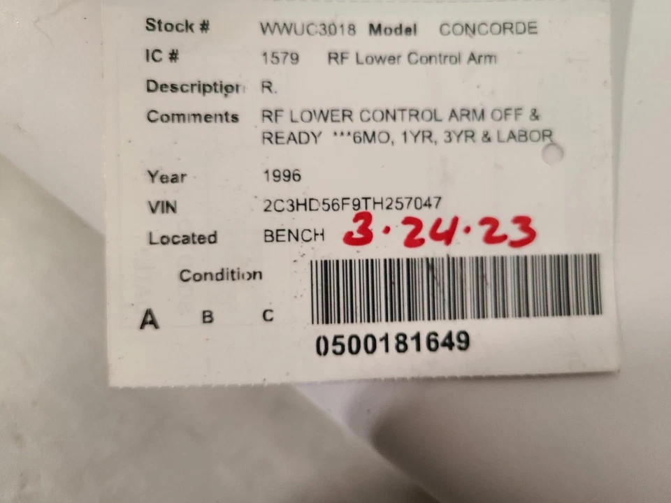 Used Front Right Lower Lower Control Arm Front fits: 1996 Chrysler Concorde Fron - Image 3 of 4