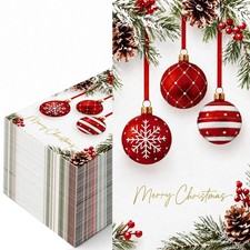 100Pcs Christmas Napkins Paper Disposable, Holiday Guests 13 x 15.7 inches