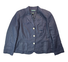 Lauren Ralph Lauren Vintage Navy Blue Linen Sport Coat Blazer Womens 16W XL