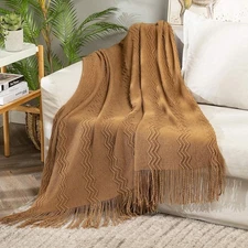 Boho Bed Decor Knit Outdoor Blankets Throw Size with Tassels Cozy Woven for