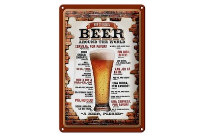 Blechschild Alkohol 20x30 cm How to order a Beer around the world Mauer Schild