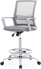OLIXIS Drafting Chair - Tall Standing Office 18.5D x 17.8W x 53.5H in, Grey 