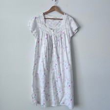 Eileen West Cottage Core M Traditional Nightgown Cotton Floral Lace Short Sleeve