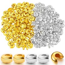 200pcs 5mm Crimp Bead Knot Covers Metal Half Round Open Beads Gold