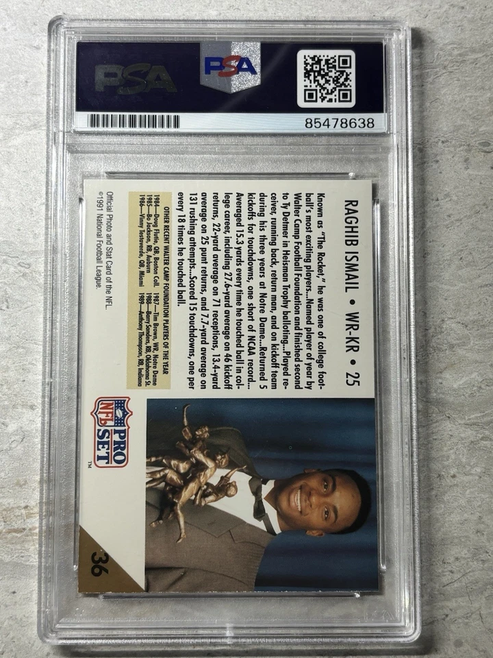 Raghib Ismail PERSONALIZED TOUCHDOWN ROCKET AUTO PSA 1991 Pro Set Notre Dame #36 - Image 2 of 2