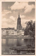 C137 Germany Frankfurt am Main Dom tower and river 1938 RPPC vintage postcard