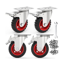 5" Swivel Caster Wheels with Safety Dual Locking and Rubber Tire Wheels, Heav...