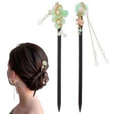 2 Pcs Wooden Floral Hair Chopsticks Chinese Hair Sticks for Women Retro Wooden H