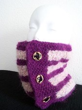 Hand knitted soft  bulky neck warmer/scarf, purple/pink striped