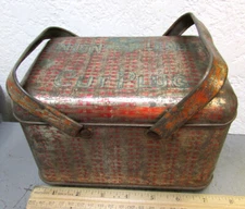 Vintage Union Leader Cut Plug Tobacco Tin EMPTY, Lunch pail style w/ handles